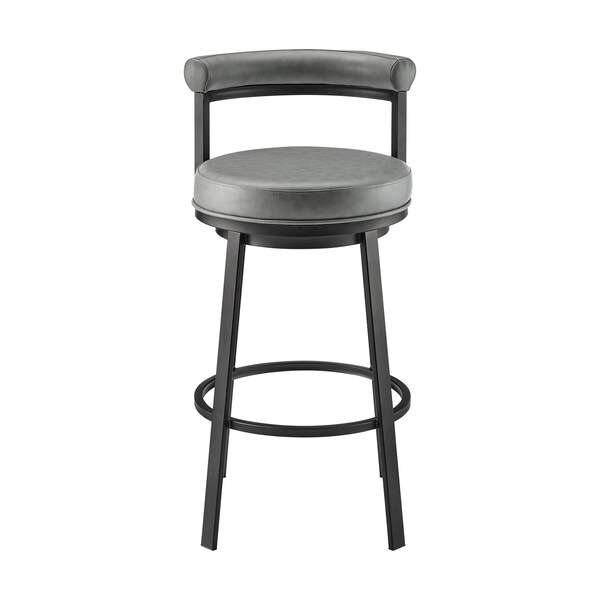 Neura Swivel Counter Or Bar Stool In Black Finish With Grey Faux Leather